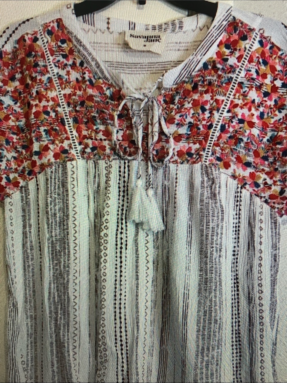 Savanna Jane White Tunic with Red Floral Embroidered Yoke